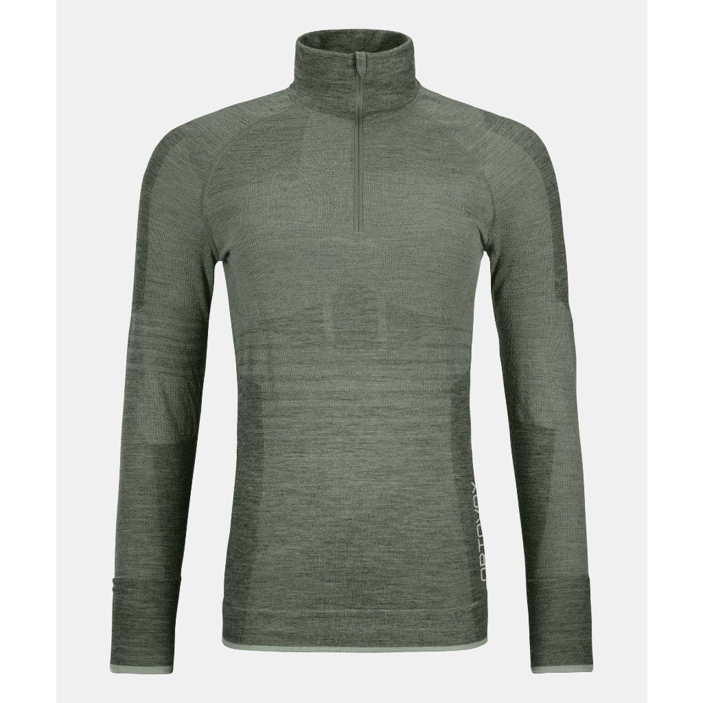 Front view of women's Ortovox 230 competition zip neck long sleeve in green