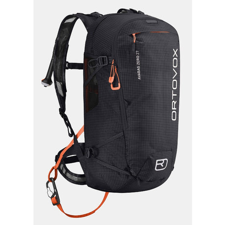 Back view of black Ortovox avabag litric zero 27 avalanche pack
