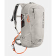 Back view of white Ortovox avabag litric zero 27 avalanche pack