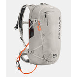Back view of white Ortovox avabag litric zero 27 avalanche pack