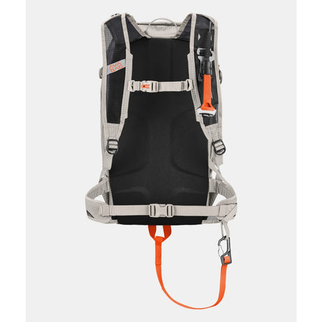 Front view of white Ortovox avabag litric zero 27 avalanche pack