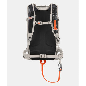 Front view of white Ortovox avabag litric zero 27 avalanche pack