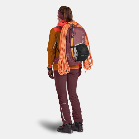 Rope attachment detail of ortovox haute route 30 ski touring pack