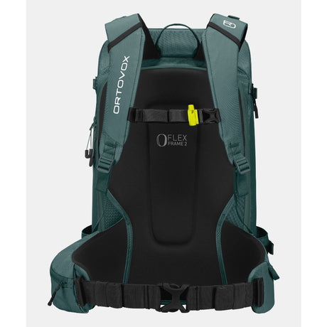 Font view of ortovox haute route 32 ski touring pack in green/grey colour