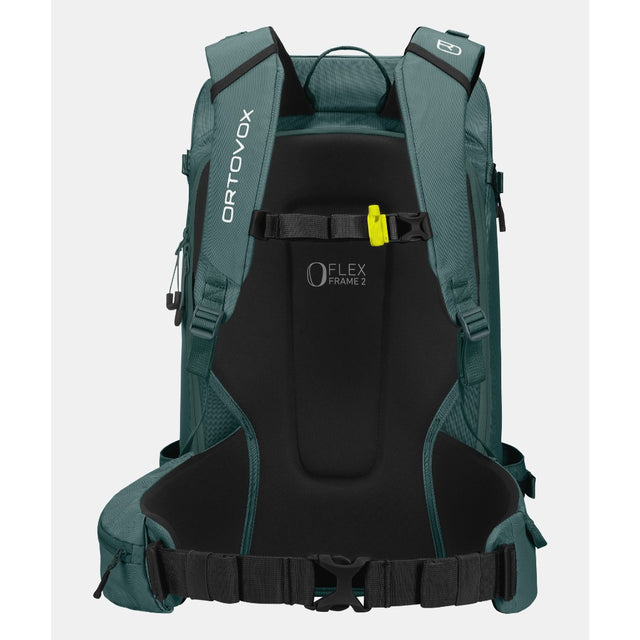 Font view of ortovox haute route 32 ski touring pack in green/grey colour