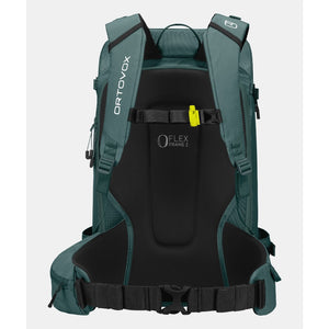 Font view of ortovox haute route 32 ski touring pack in green/grey colour