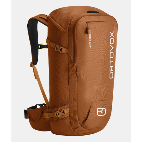 Back view of orange Ortovox Haute Route 40 ski touring pack