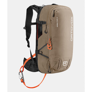 Back view of Ortovox Avabag litric tour 30 avalanche pack in beige colour
