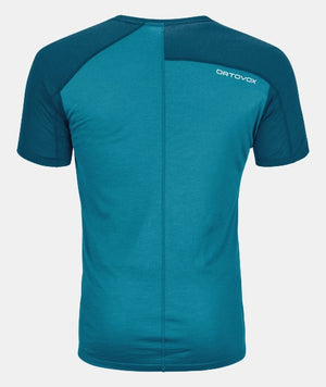 Back of men's ortovox 120 tec fast mountain t-shirt in Mountain Blue