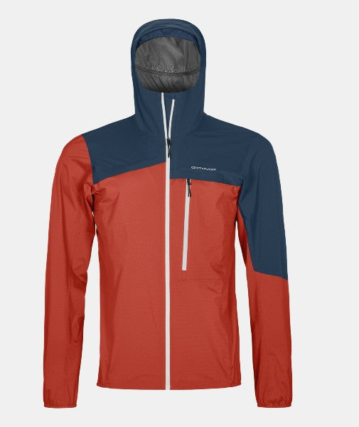 Front of men's ortovox 2.5L civetta hardshell jacket in Cengia Rossa