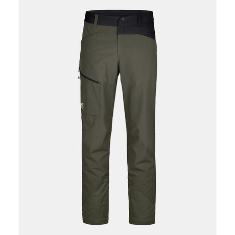 Front view of men's green Ortovox mondeval softshell pants