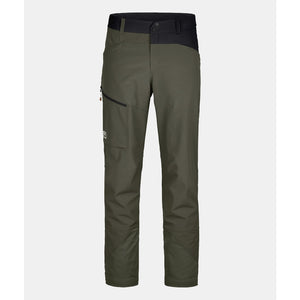 Front view of men's green Ortovox mondeval softshell pants