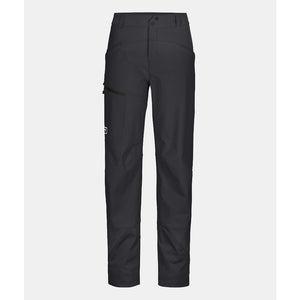 Front view of women's black Ortovox Mondeval softshell pants