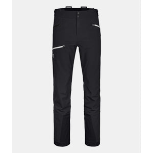 Front view of men's black Ortovox Pizol softshell pants