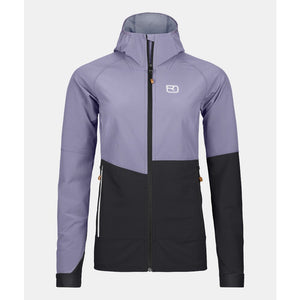 Front view of women's Ortovox Punta Berrino Hooded Jacket in 'Lush Lavender' colour