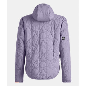 Back view of women's lavender Ortovox ravine metawool 90 jacket