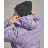 Hood detail of women's lavender Ortovox ravine metawool 90 jacket