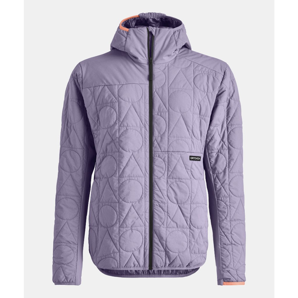 Front view of women's lavender Ortovox ravine metawool 90 jacket