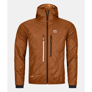 Front view of men's Ortovox Swisswool Piz Boe jacket in bristle brown colour