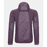 Back view of women's Ortovox Swisswool Piz Boe jacket in wild berry colour