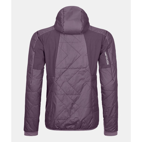 Back view of women's Ortovox Swisswool Piz Boe jacket in wild berry colour