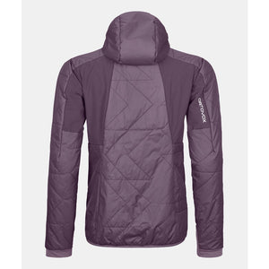 Back view of women's Ortovox Swisswool Piz Boe jacket in wild berry colour