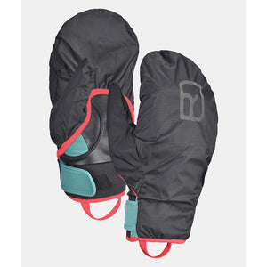 Women's Ortovox Tour Pro Cover Gloves in ice waterfall colour with windcovers on