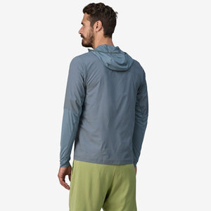 Back of patagonia men's airshed pro pullover jacket in utility blue