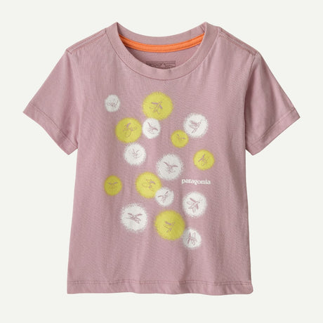 Front view of kids' purple patagonia t-shirt with fireflies graphic