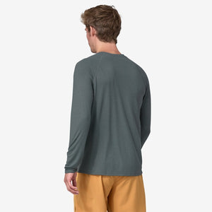 Back of men's patagonia capilene cool long-sleeve trail shirt in nouveau green