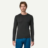 Front on-model view of men's black Patagonia Capilene thermal crew long sleeve