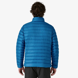 Back on-model view of men's Patagonia Down Sweater in Endless Blue colour