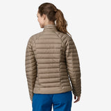 Back on-model view of women's Patagonia Down Sweater jacket in Seabird Grey colour