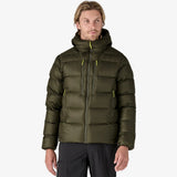 Front on-model view of men's Patagonia Fitz Roy Down Hoody in Pine Needle Green colour