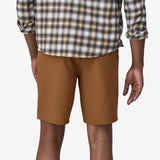 Back on-model view of men's Patagonia Hydropeak Hybrid Walk Shorts in tree ring brown