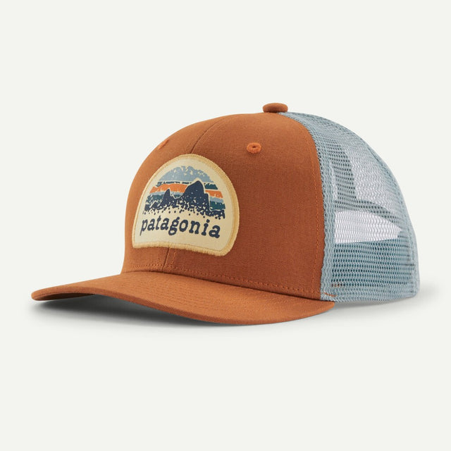 Patagonia kids' trucker hat, scenic skyline pattern/colour