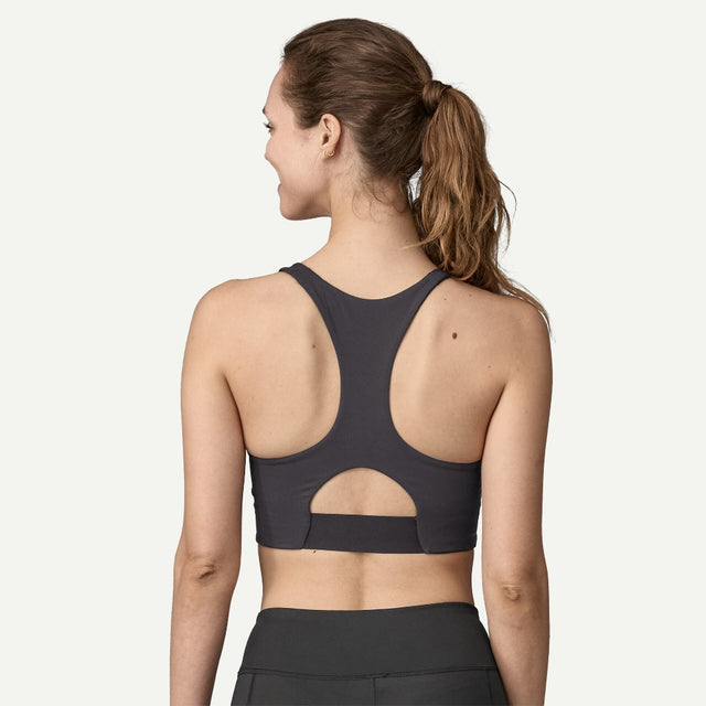 Back view of women's Patagonia Maipo Mid-Impact bra in black