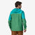 Back of model in men's patagonia boulder fork rain jacket in gather green