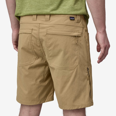 Back on-model view of men's Patagonia Quandary 8" Shorts in classic tan