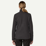 Back on-model view of women's black Patagonia R1 Air fleece jacket
