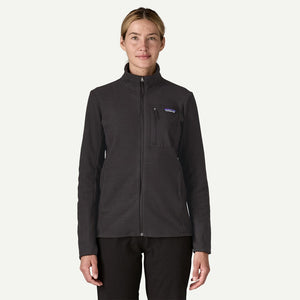 Front on-model view of women's black Patagonia R1 Air fleece jacket