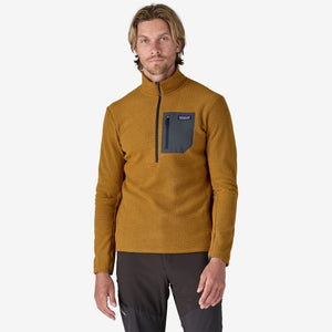 Front on-model view of men's Patagonia R1 Air Zip-Neck fleece in Raptor Brown