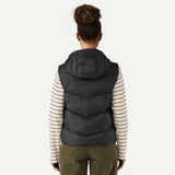 Back on-model view of women's black Patagonia Sindit down vest