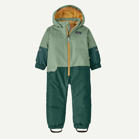 Green Patagonia baby snow pile one-piece suit
