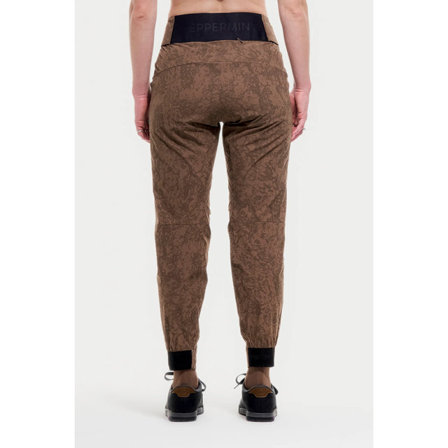 Back on-model view of women's brown Peppermint Cycling pants
