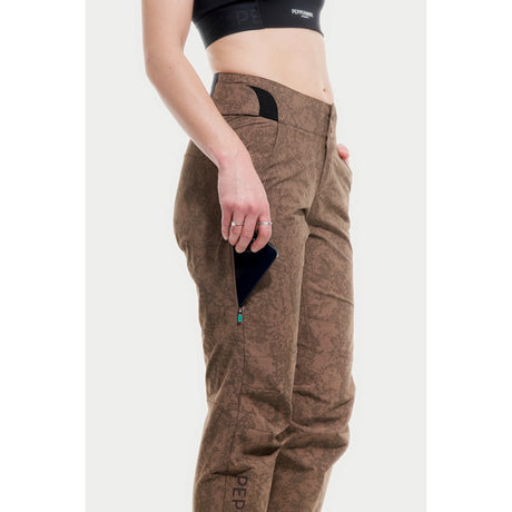 Side on-model view of women's brown Peppermint Cycling pants