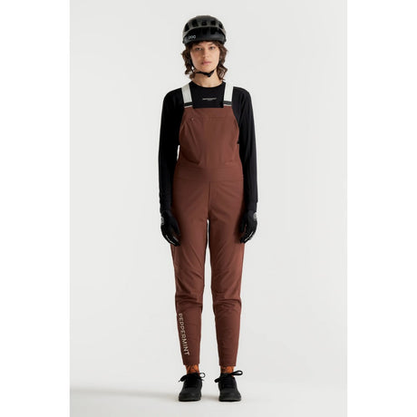 Front view of Peppermint Cycling Co. bike overalls in espresso