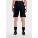 Back on-model view of women's black Peppermint Cycling mountain bike shorts