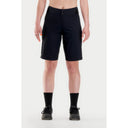 Front on-model view of women's black Peppermint Cycling mountain bike shorts