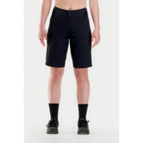Front on-model view of women's black Peppermint Cycling mountain bike shorts